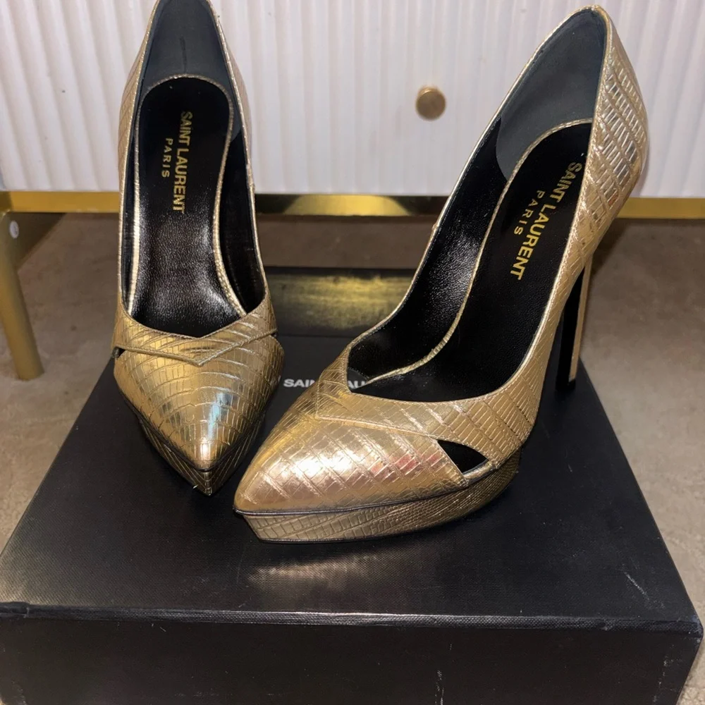 Saint Laurent Metallic Gold Heels - Picture 1 of 3